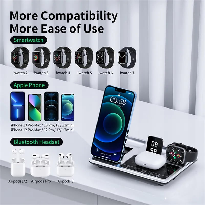 Phones wireless chargers,4 in 1 wireless charger,Fast charging station,Type C charger,Watch charger,wireless charging station,fast charging wireless charger,wireless charger with ambient light,phone,multi-device wireless charger,universal wireless charging station,Qi wireless charger,R11 wireless charger,LuaPer wireless charger,wireless charger with phone holder,wireless charger for multiple devices,wireless charger with protection systems,charging station with digital clock,wireless charger for iPhone,Watch charger watch,Apple Watch and headphones charger,and AirPods