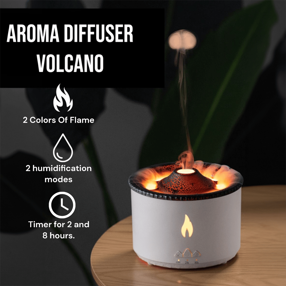 Flame Air Diffuser,Ultrasonic Oil Diffuser,Volcano Diffuser,Advanced Fogging Technology,Auto-Off Protection,Intelligent Timing,Humidifier,Quiet Operation