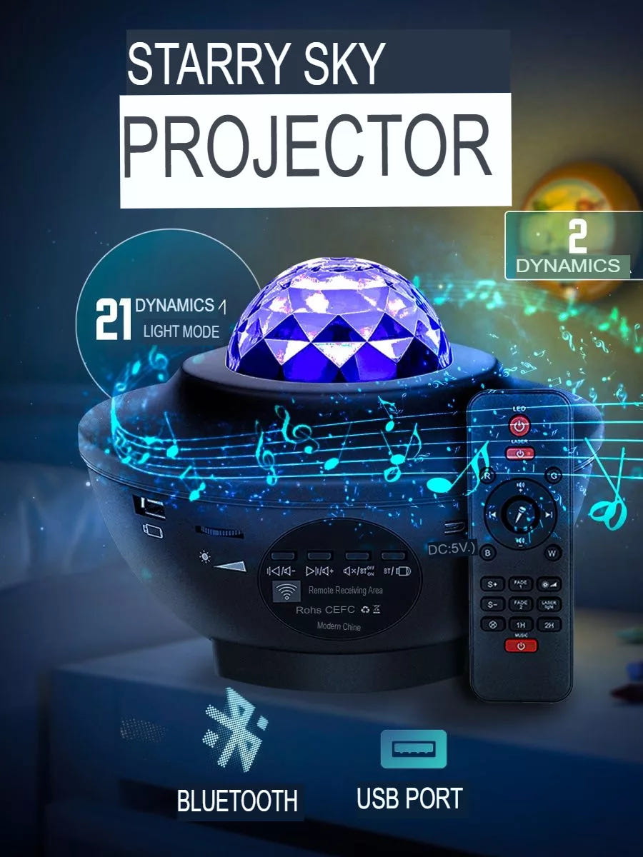 3-in-1 Galaxy Star Projector 2.0 - LED Night Light & Music Player - Experience the Cosmos with LuaPer - Available in Black & White