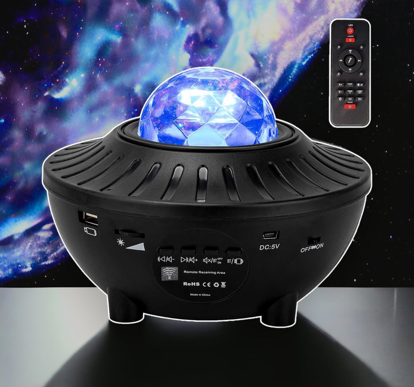 3-in-1 Galaxy Star Projector 2.0 - LED Night Light & Music Player - Experience the Cosmos with LuaPer - Available in Black & White