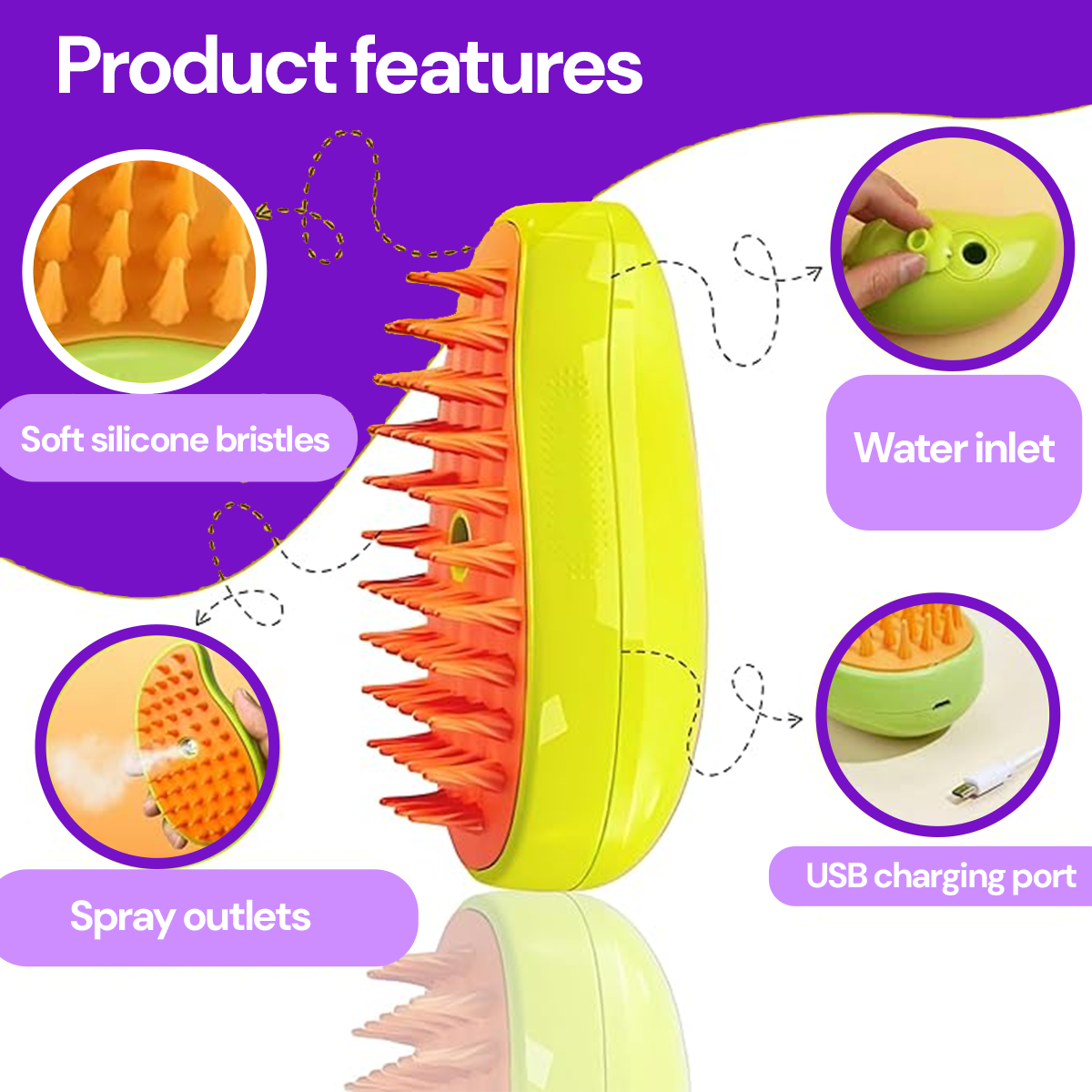 Pet Grooming Brush Electric Spray Water Spray Kitten Pet Comb Soft Silicone Depilation Cats Bath Hair Brush Grooming Supplies