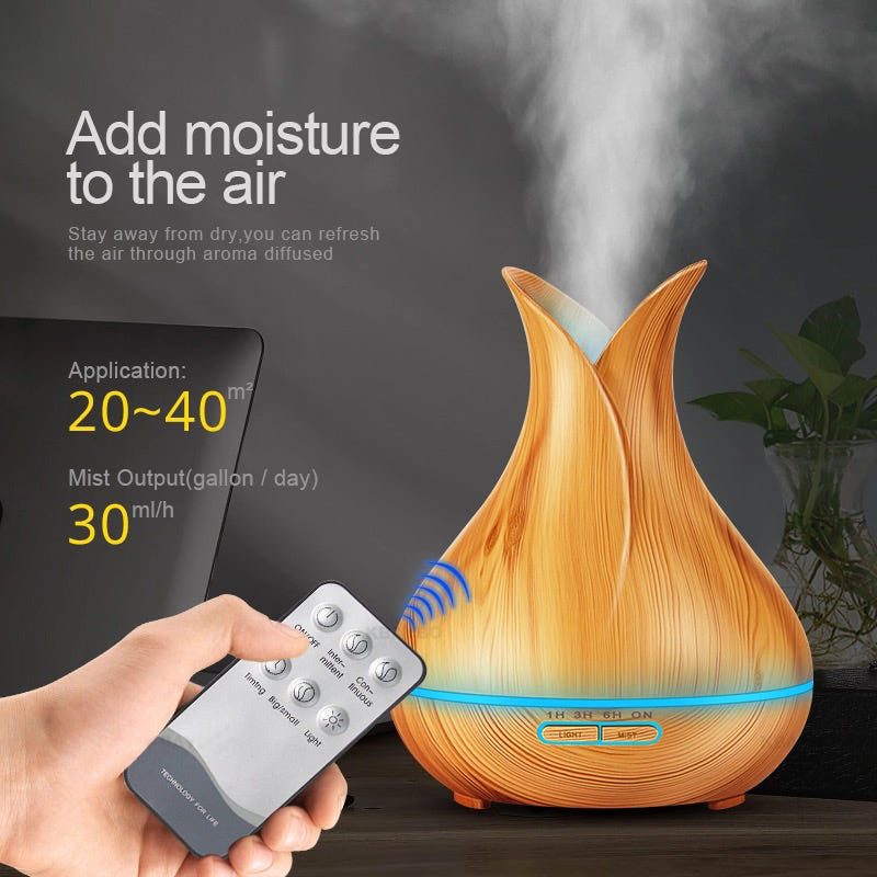 550ML Ultrasonic Essential Oil Diffuser - Wood Grain Air Humidifier & Aromatherapy Diffuser with Auto Shut-Off Function for Home, Office, Yoga Room