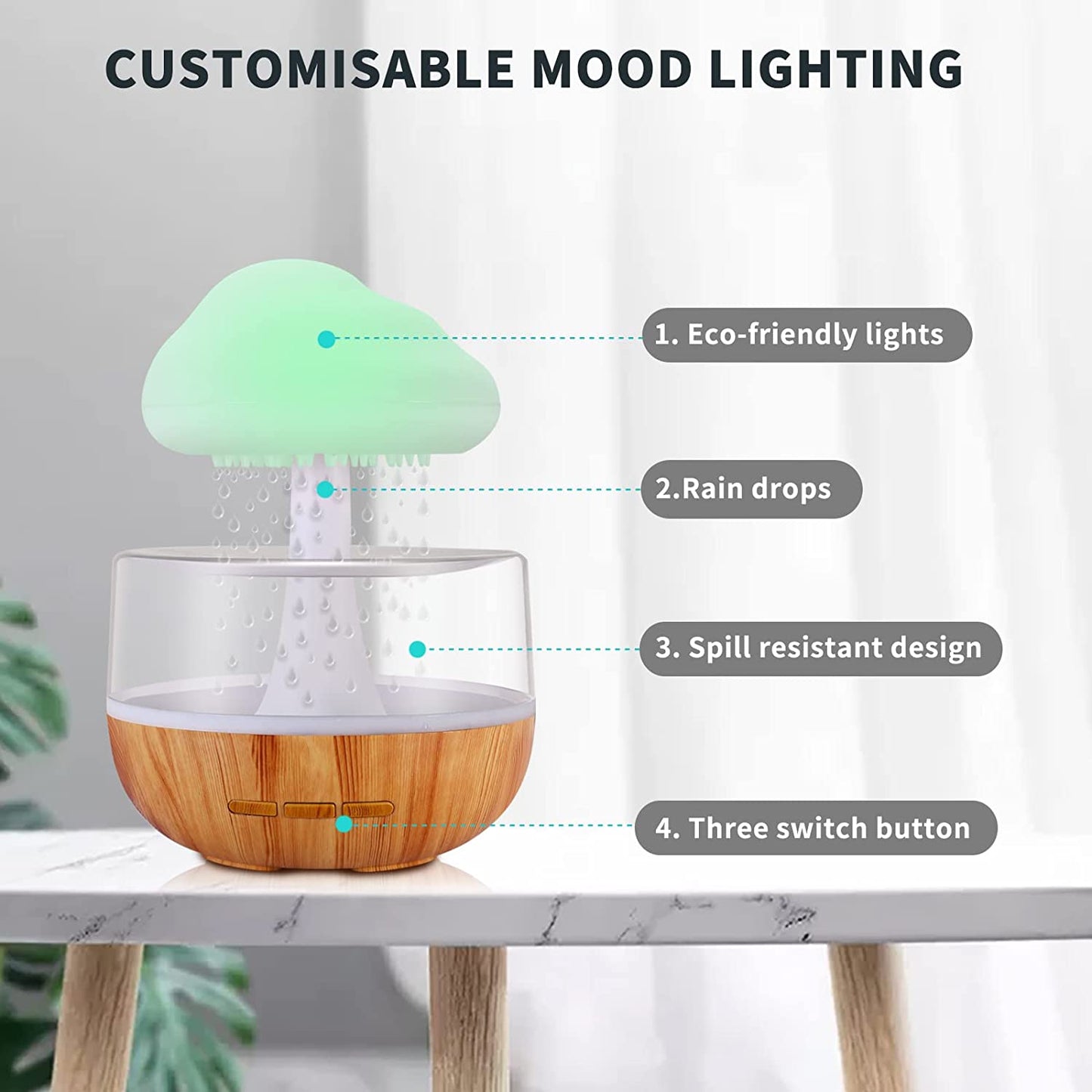 Rain Cloud Humidifier & Aromatherapy Oil Diffuser: Enhanced Sleep and Stress Relief, Modern Design -LuaPer