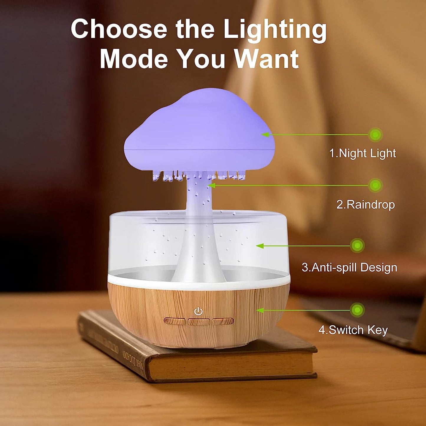 Rain Cloud Humidifier & Aromatherapy Oil Diffuser: Enhanced Sleep and Stress Relief, Modern Design -LuaPer