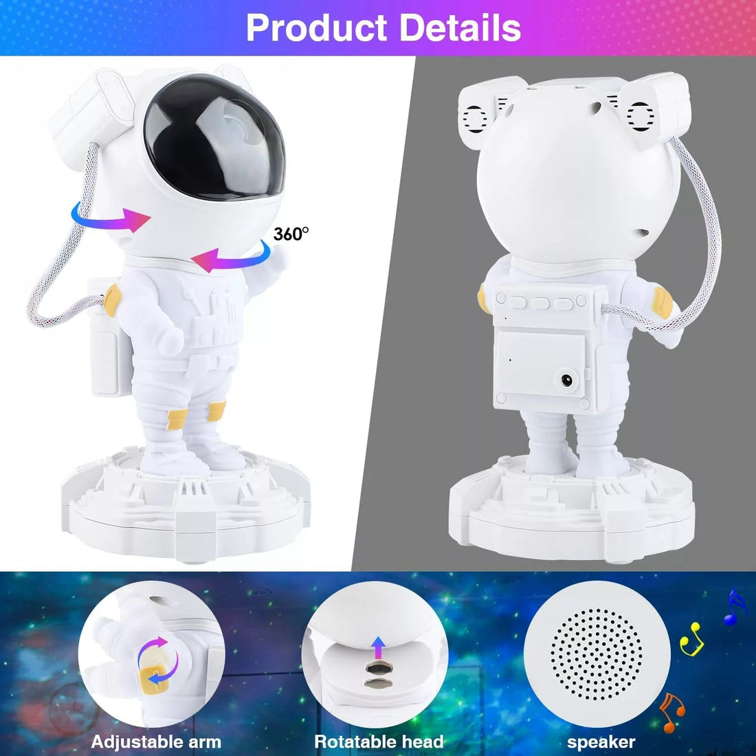 Astronaut Starry Sky Projector Lamp: Rechargeable Galaxy Light with Custom Atmospheres | LuaPer