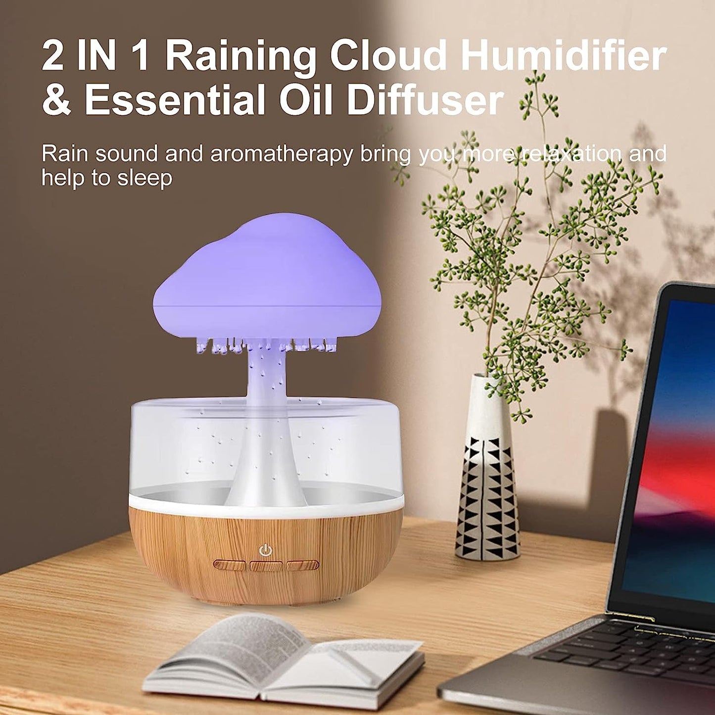 Rain Cloud Humidifier & Aromatherapy Oil Diffuser: Enhanced Sleep and Stress Relief, Modern Design -LuaPer