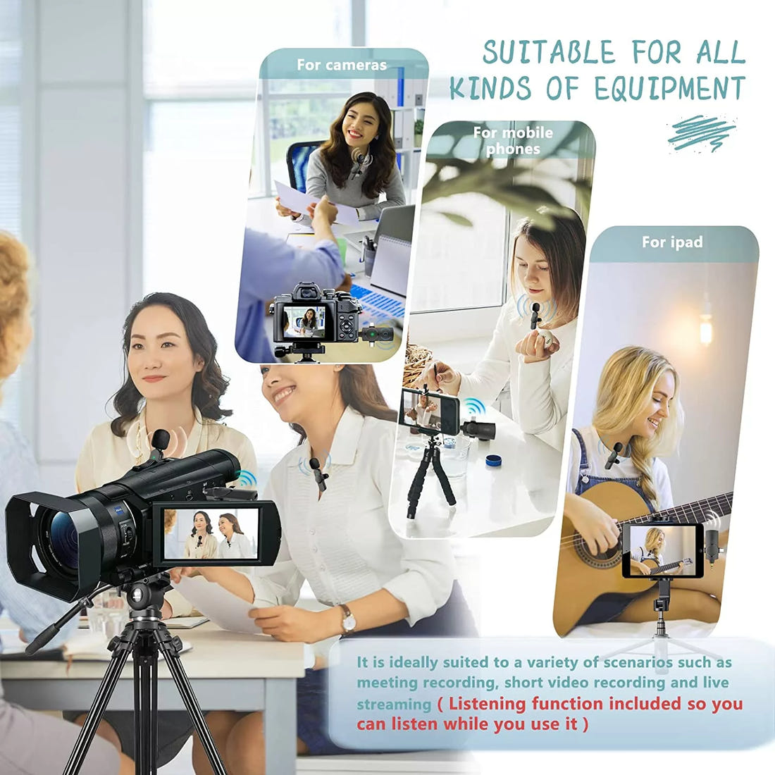 3-in-1 Wireless Lavalier Microphone with Noise Cancellation – Universal Compatibility for Content Creators & Live Streaming