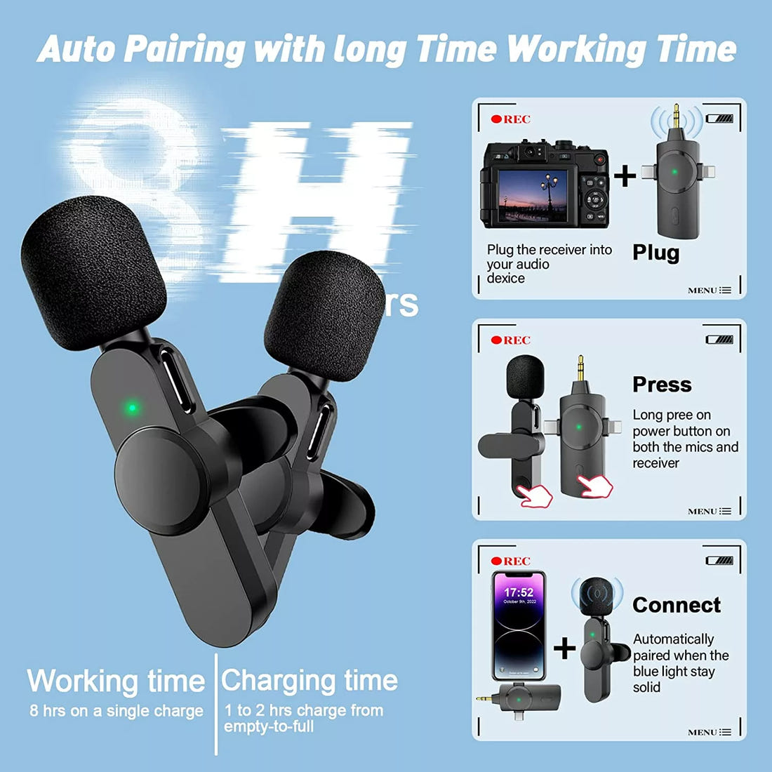 3-in-1 Wireless Lavalier Microphone with Noise Cancellation – Universal Compatibility for Content Creators & Live Streaming