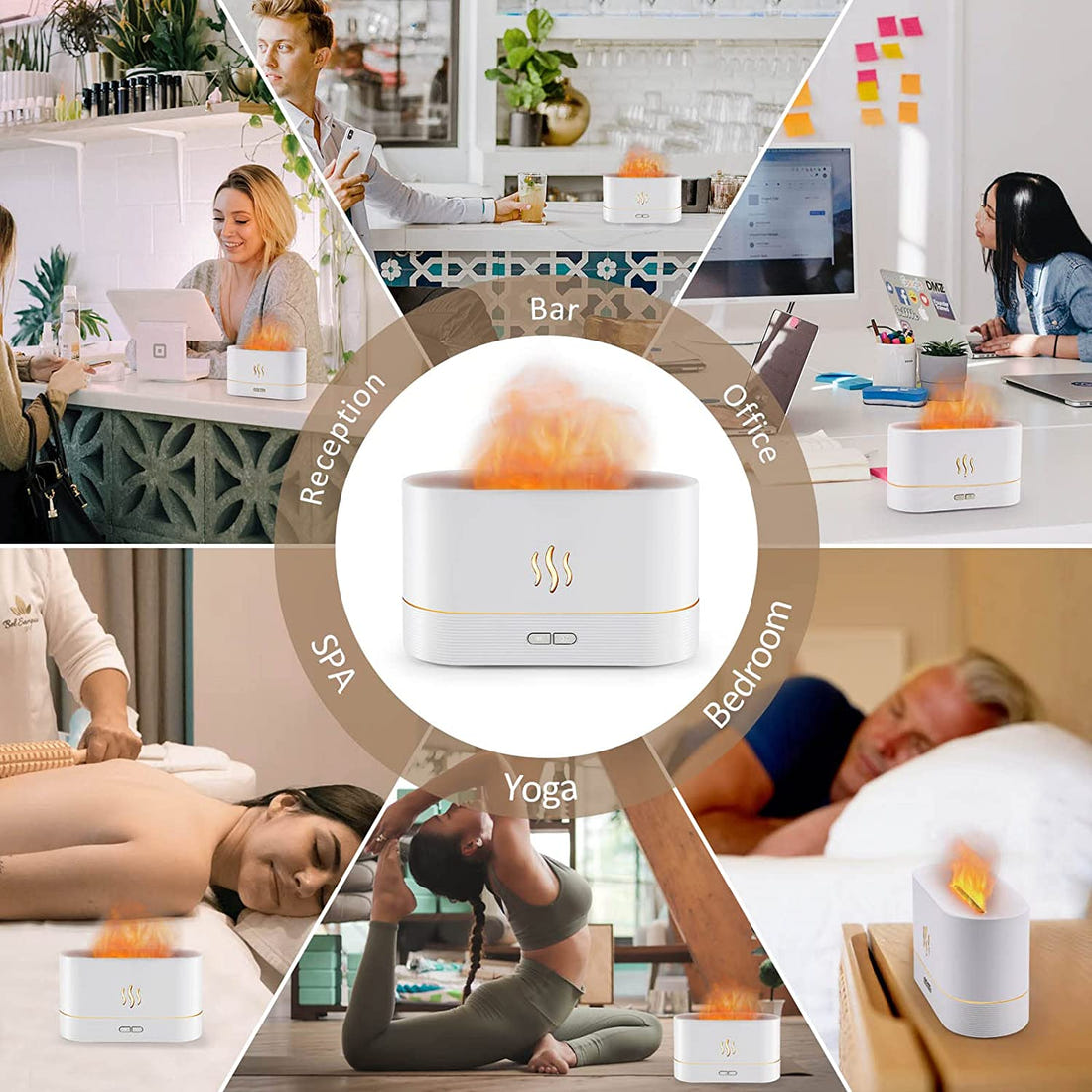 Ultrasonic Flame Diffuser - Aromatherapy & LED Light Show in One Compact Design-Off & 2 Brightness Modes - Perfect for Home, Office, Spa, Gym - 180ml Capacity