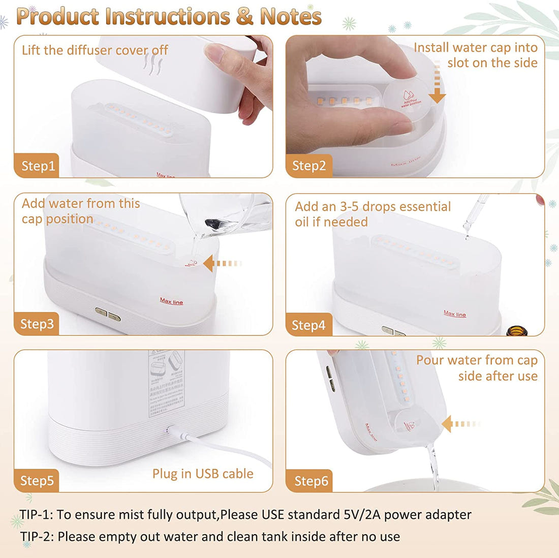 Ultrasonic Flame Diffuser - Aromatherapy & LED Light Show in One Compact Design-Off & 2 Brightness Modes - Perfect for Home, Office, Spa, Gym - 180ml Capacity