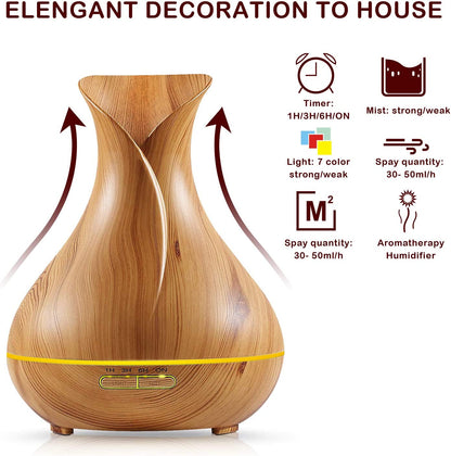 550ML Ultrasonic Essential Oil Diffuser - Wood Grain Air Humidifier & Aromatherapy Diffuser with Auto Shut-Off Function for Home, Office, Yoga Room