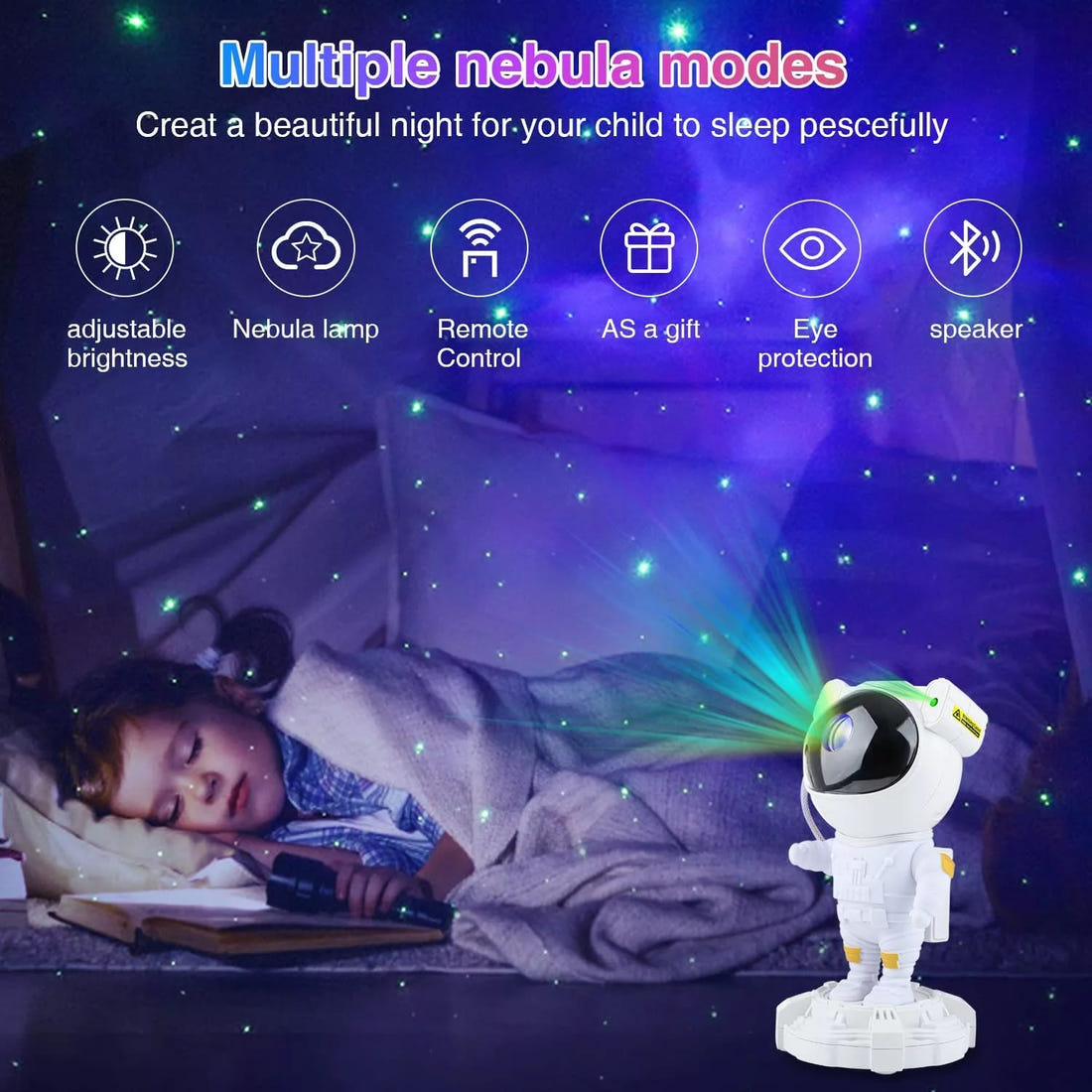 Astronaut Starry Sky Projector Lamp: Rechargeable Galaxy Light with Custom Atmospheres | LuaPer