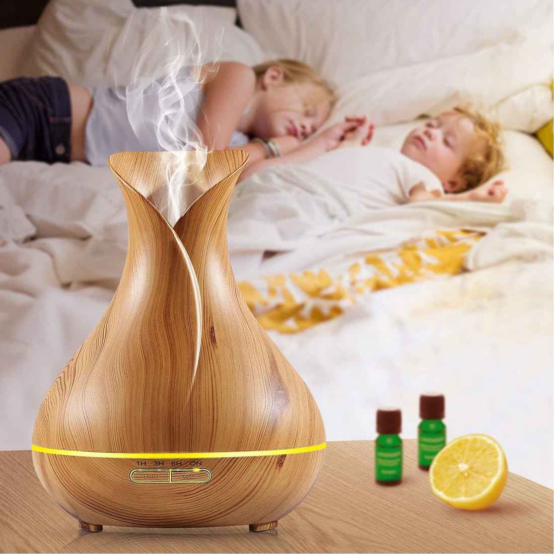 550ML Ultrasonic Essential Oil Diffuser - Wood Grain Air Humidifier & Aromatherapy Diffuser with Auto Shut-Off Function for Home, Office, Yoga Room