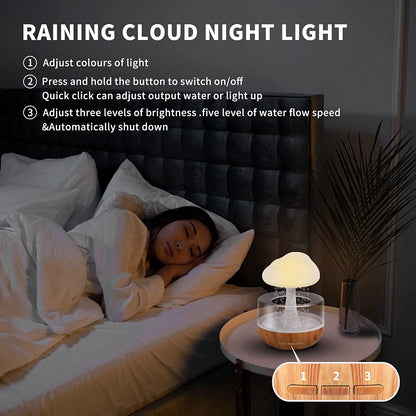 Rain Cloud Humidifier & Aromatherapy Oil Diffuser: Enhanced Sleep and Stress Relief, Modern Design -LuaPer