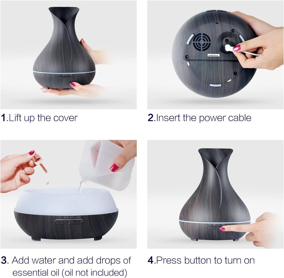 550ML Ultrasonic Essential Oil Diffuser - Wood Grain Air Humidifier & Aromatherapy Diffuser with Auto Shut-Off Function for Home, Office, Yoga Room