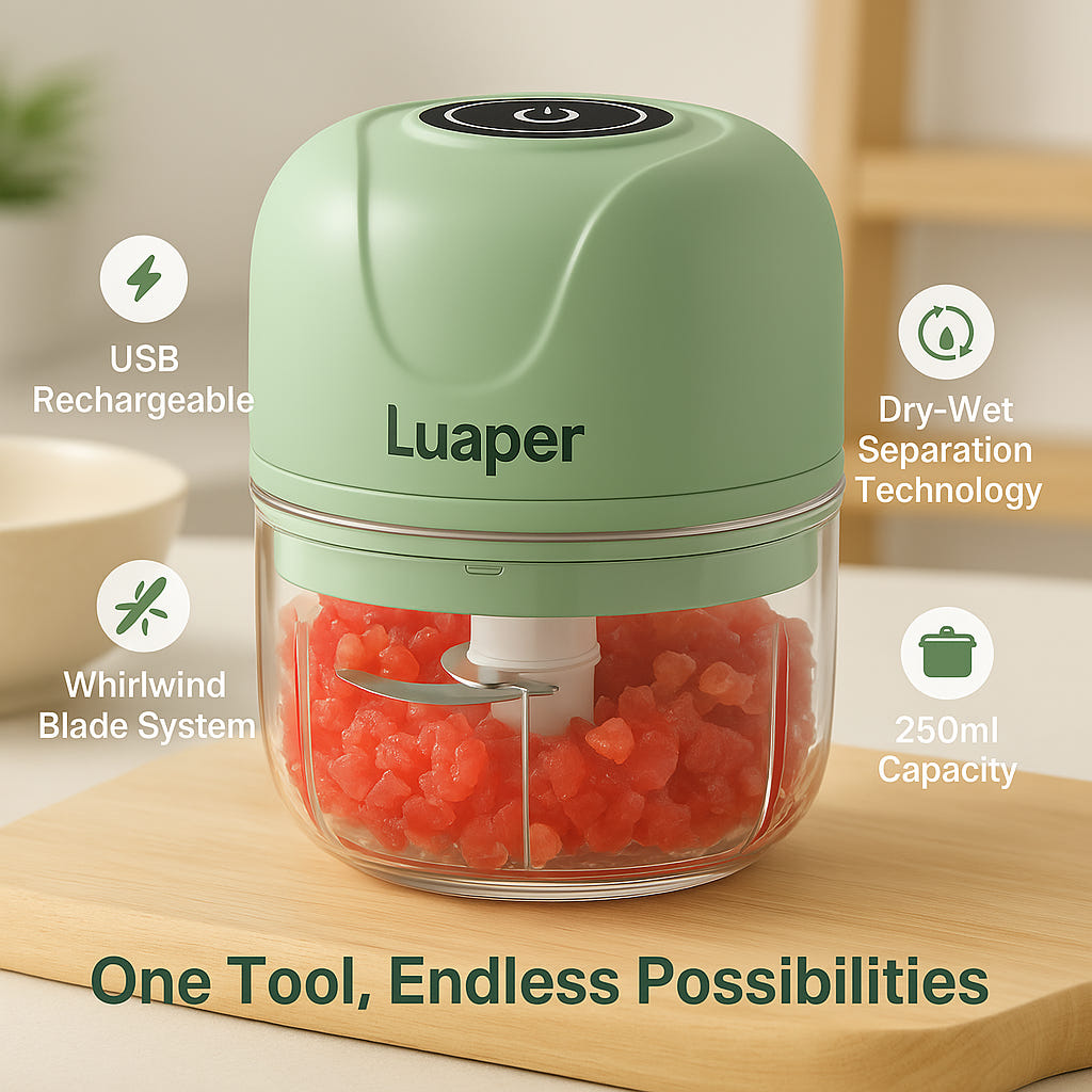 Luaper Electric Garlic Chopper | USB Rechargeable Mini Food Processor | Multifunctional Kitchen Gadget for Garlic, Ginger, Vegetables & Meat
