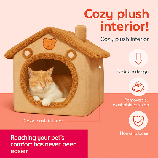 Luaper Foldable Pet Cave Bed | Cozy Washable Cat & Small Dog House | Soft Plush Indoor Pet Shelter with Removable Cushion