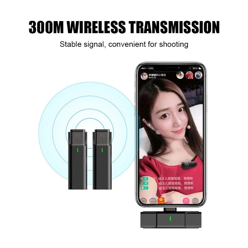 2023 Wireless Dual Lavalier Microphone Set with USB & Charging Case - Intelligent Noise Reduction, Android & Type-C Compatible