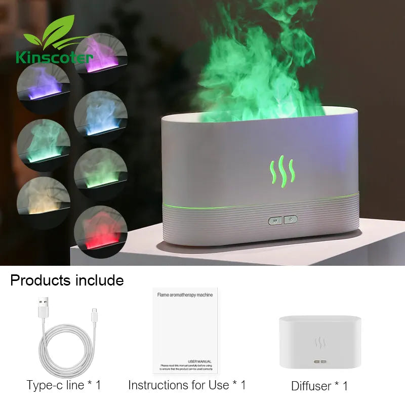 Ultrasonic Flame Diffuser - Aromatherapy & LED Light Show in One Compact Design-Off & 2 Brightness Modes - Perfect for Home, Office, Spa, Gym - 180ml Capacity