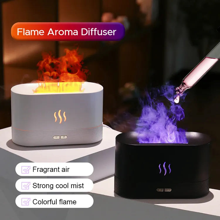 Ultrasonic Flame Diffuser - Aromatherapy & LED Light Show in One Compact Design-Off & 2 Brightness Modes - Perfect for Home, Office, Spa, Gym - 180ml Capacity