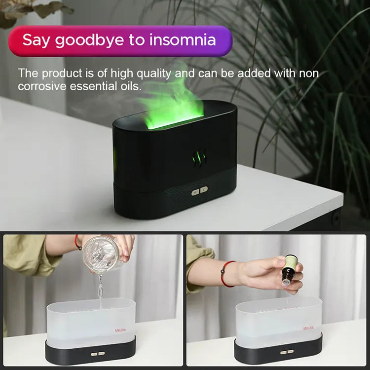 Ultrasonic Flame Diffuser - Aromatherapy & LED Light Show in One Compact Design-Off & 2 Brightness Modes - Perfect for Home, Office, Spa, Gym - 180ml Capacity