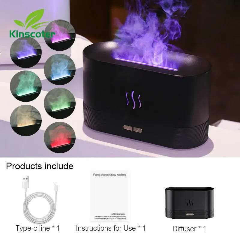 Ultrasonic Flame Diffuser - Aromatherapy & LED Light Show in One Compact Design-Off & 2 Brightness Modes - Perfect for Home, Office, Spa, Gym - 180ml Capacity