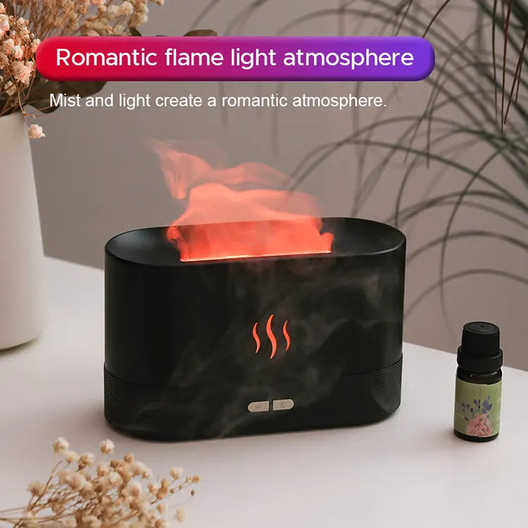 Ultrasonic Flame Diffuser - Aromatherapy & LED Light Show in One Compact Design-Off & 2 Brightness Modes - Perfect for Home, Office, Spa, Gym - 180ml Capacity