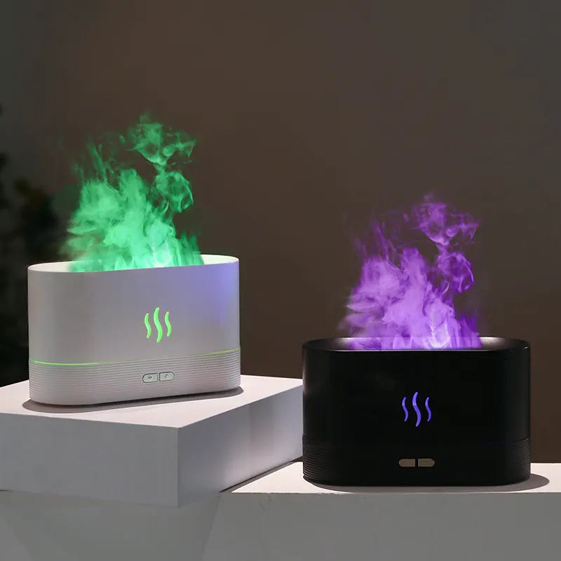 Ultrasonic Flame Diffuser - Aromatherapy & LED Light Show in One Compact Design-Off & 2 Brightness Modes - Perfect for Home, Office, Spa, Gym - 180ml Capacity