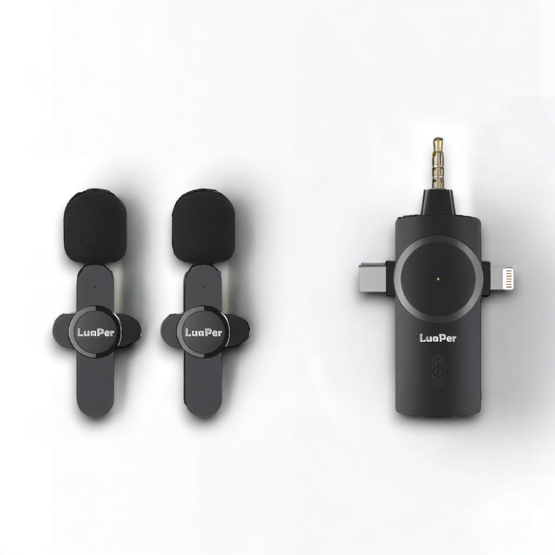 3-in-1 Wireless Lavalier Microphone with Noise Cancellation – Universal Compatibility for Content Creators & Live Streaming