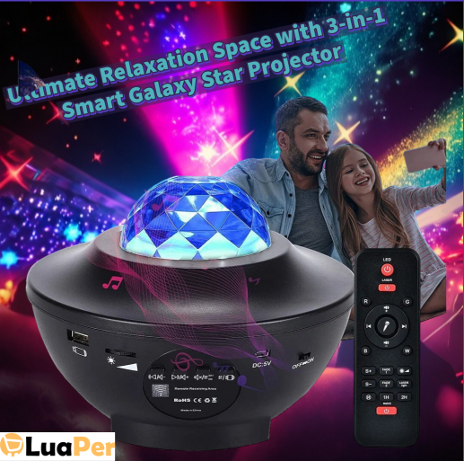 3-in-1 Galaxy Star Projector 2.0 - LED Night Light & Music Player - Experience the Cosmos with LuaPer - Available in Black & White