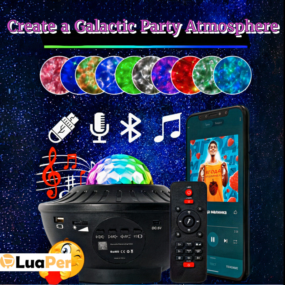 3-in-1 Galaxy Star Projector 2.0 - LED Night Light & Music Player - Experience the Cosmos with LuaPer - Available in Black & White