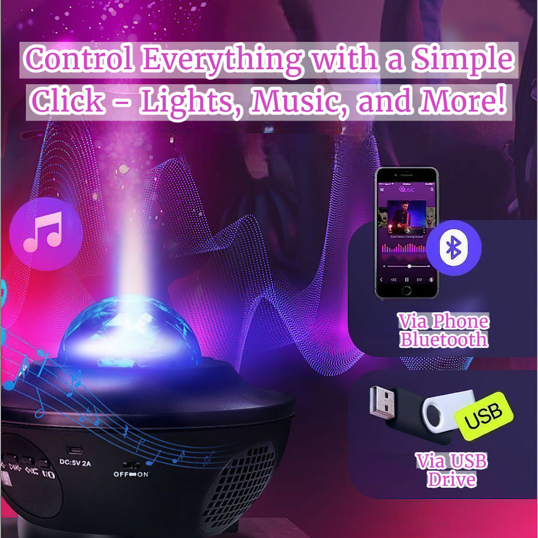 3-in-1 Galaxy Star Projector 2.0 - LED Night Light & Music Player - Experience the Cosmos with LuaPer - Available in Black & White
