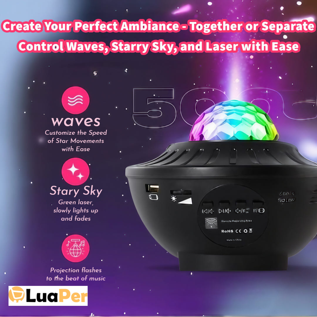 3-in-1 Galaxy Star Projector 2.0 - LED Night Light & Music Player - Experience the Cosmos with LuaPer - Available in Black & White