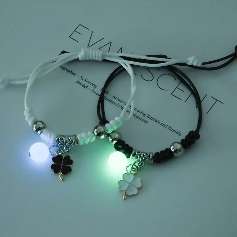 2 pcs of Luminous Cartoon Pattern Pendant Adjustable String Couple's Bracelets, Bff Trendy Jewelry Gifts