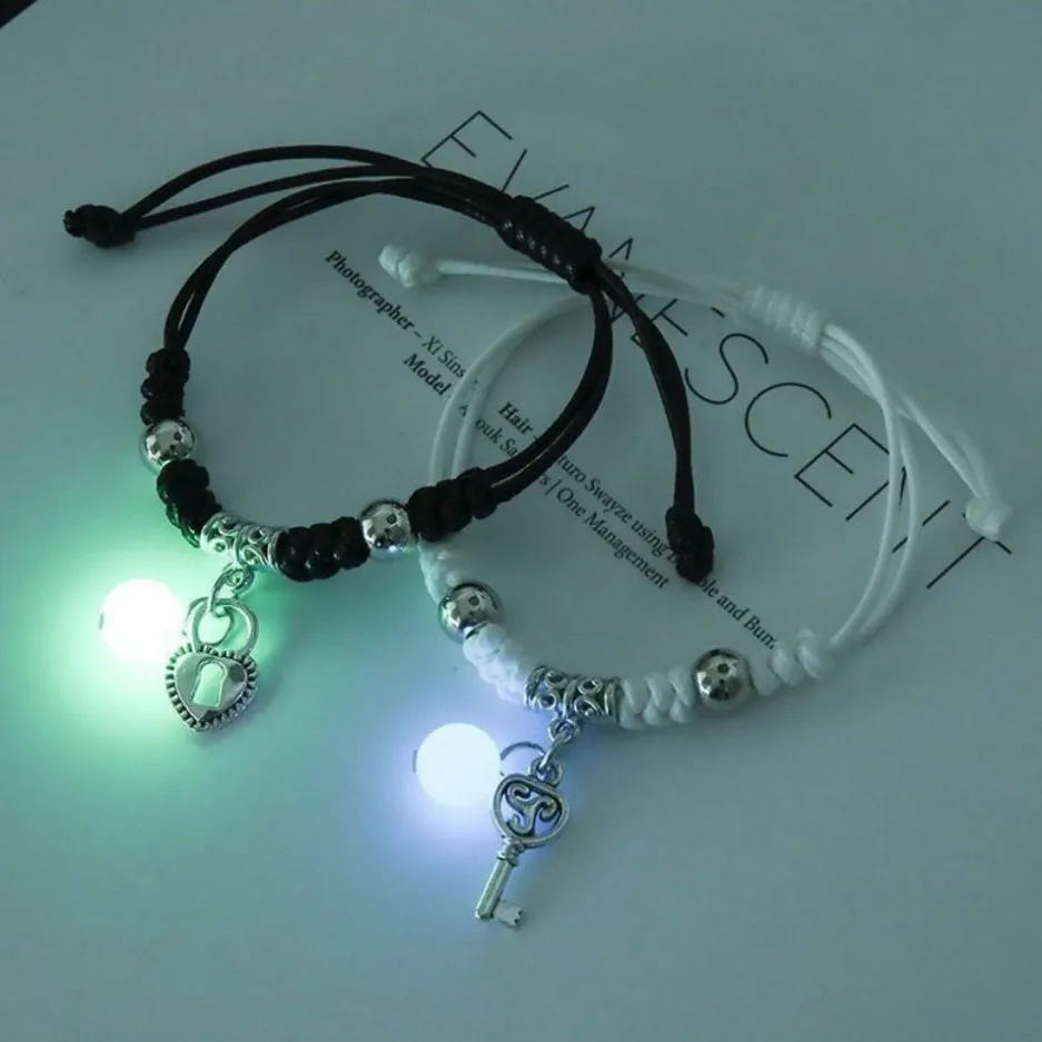 2 pcs of Luminous Cartoon Pattern Pendant Adjustable String Couple's Bracelets, Bff Trendy Jewelry Gifts
