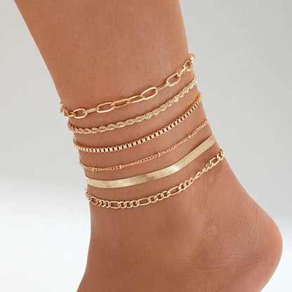 7pc/set Bohemian Rice Beads Starfish Pendant Anklet Set Fashion Summer Beach Sea Shell Multilayer Ankle Bracelet On Foot Jewelry