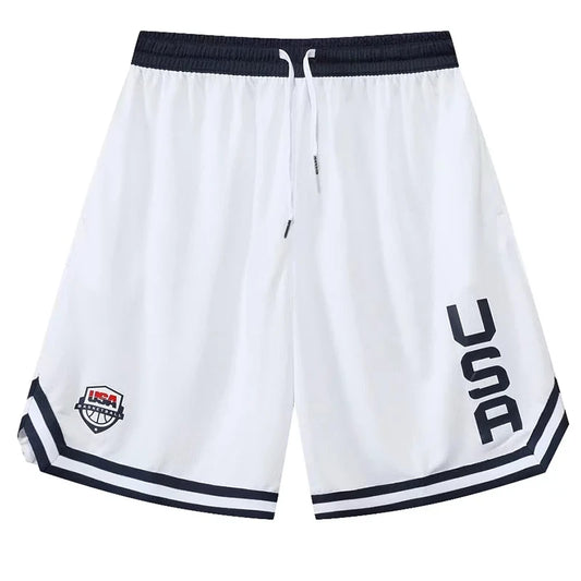 USA Print Basketball Shorts Training Men Active Shorts Loose Pockets Cycling Exercise Training Running Gum Sports Bottom Clothes