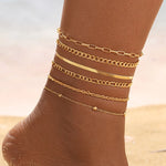 7pc/set Bohemian Rice Beads Starfish Pendant Anklet Set Fashion Summer Beach Sea Shell Multilayer Ankle Bracelet On Foot Jewelry