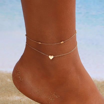 7pc/set Bohemian Rice Beads Starfish Pendant Anklet Set Fashion Summer Beach Sea Shell Multilayer Ankle Bracelet On Foot Jewelry