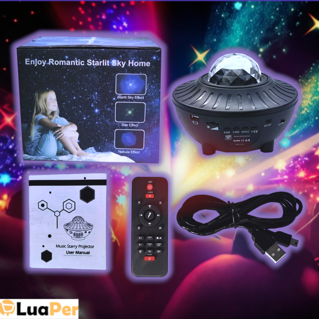 3-in-1 Galaxy Star Projector 2.0 - LED Night Light & Music Player - Experience the Cosmos with LuaPer - Available in Black & White